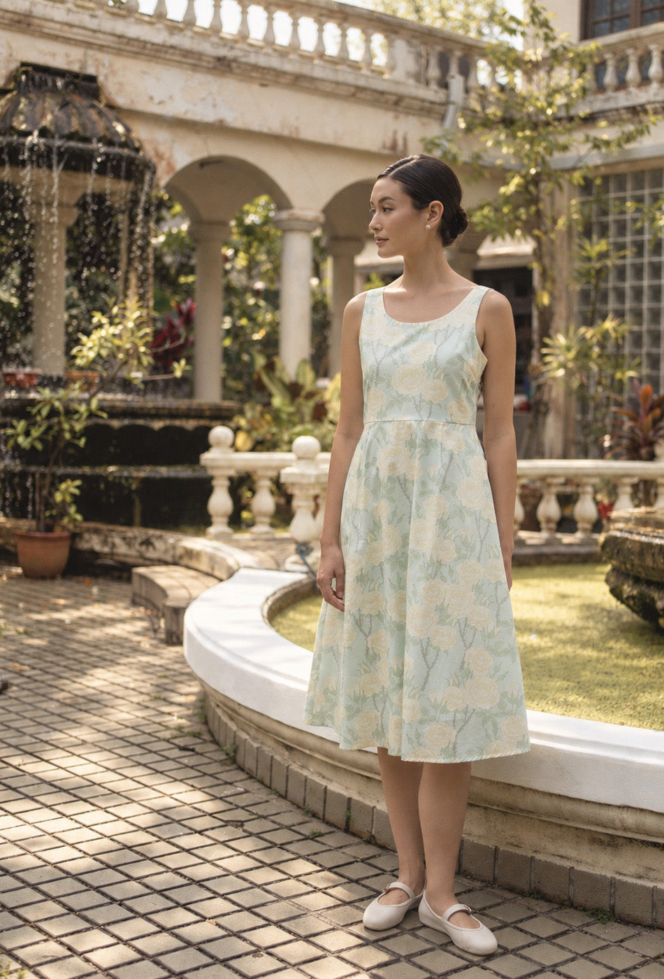The Classic Scoop Cotton Dress in Minted Rose