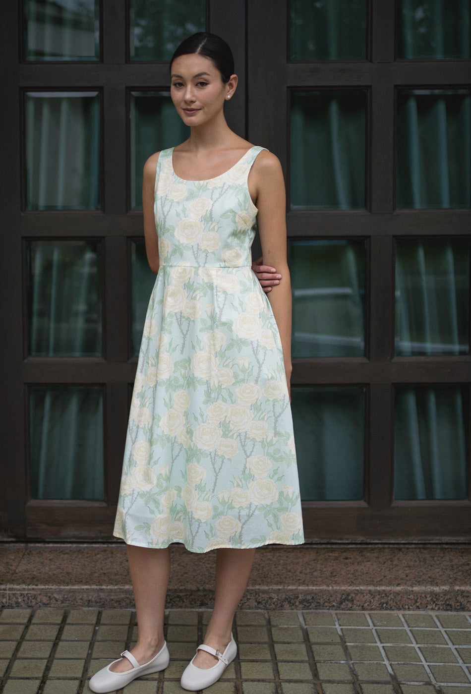 The Classic Scoop Cotton Dress in Minted Rose