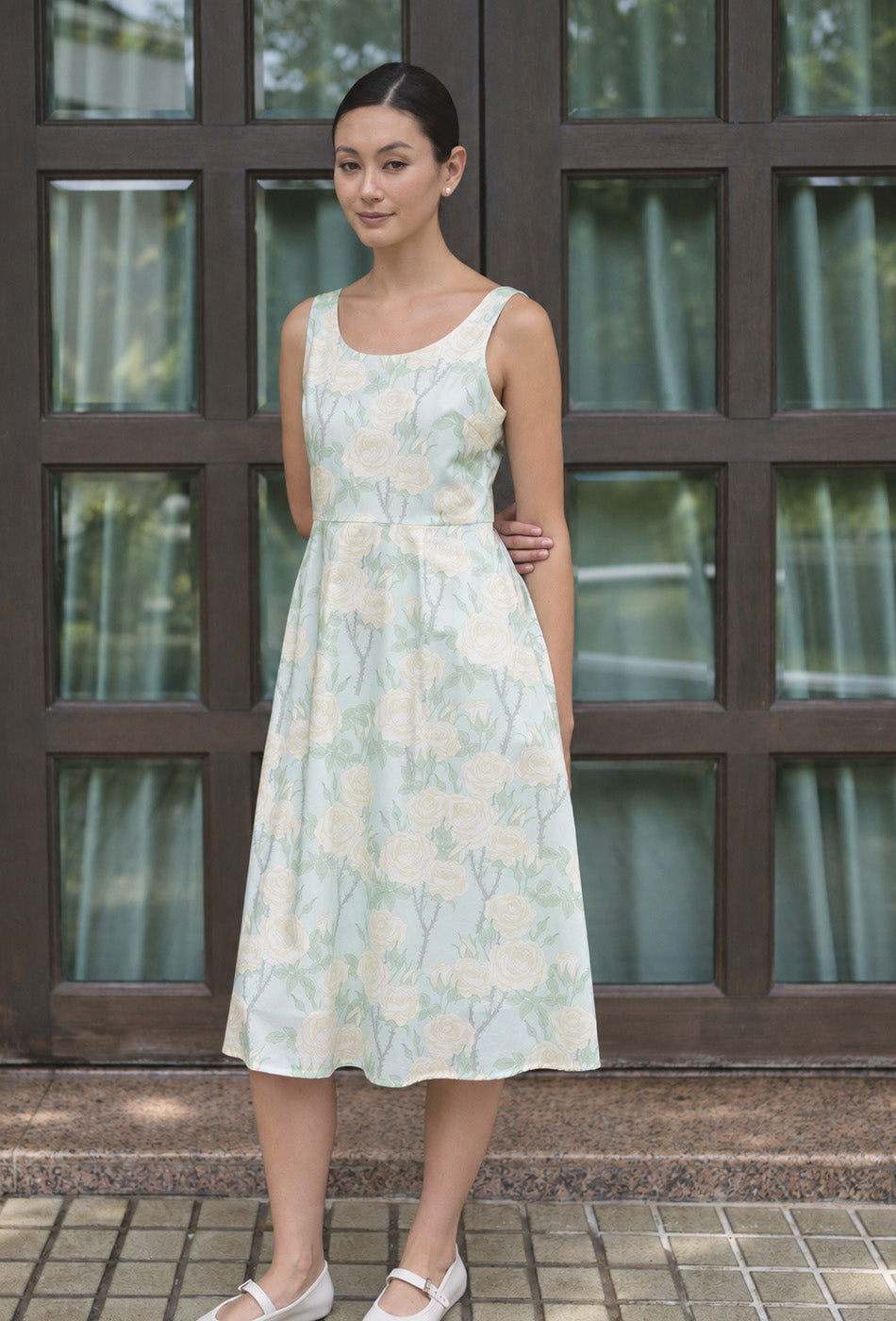 The Classic Scoop Cotton Dress in Minted Rose