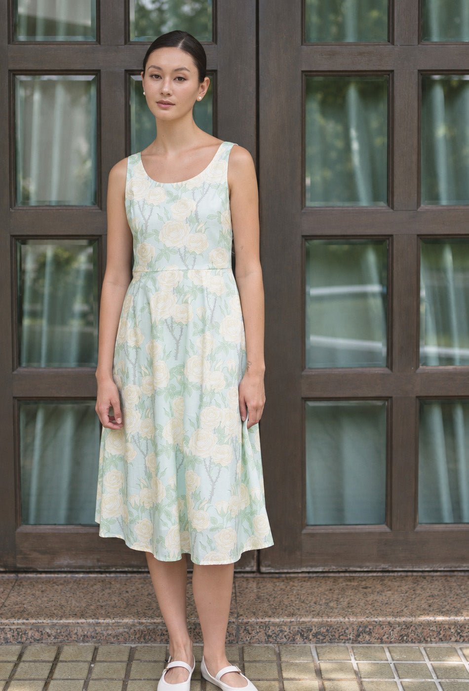 The Classic Scoop Cotton Dress in Minted Rose