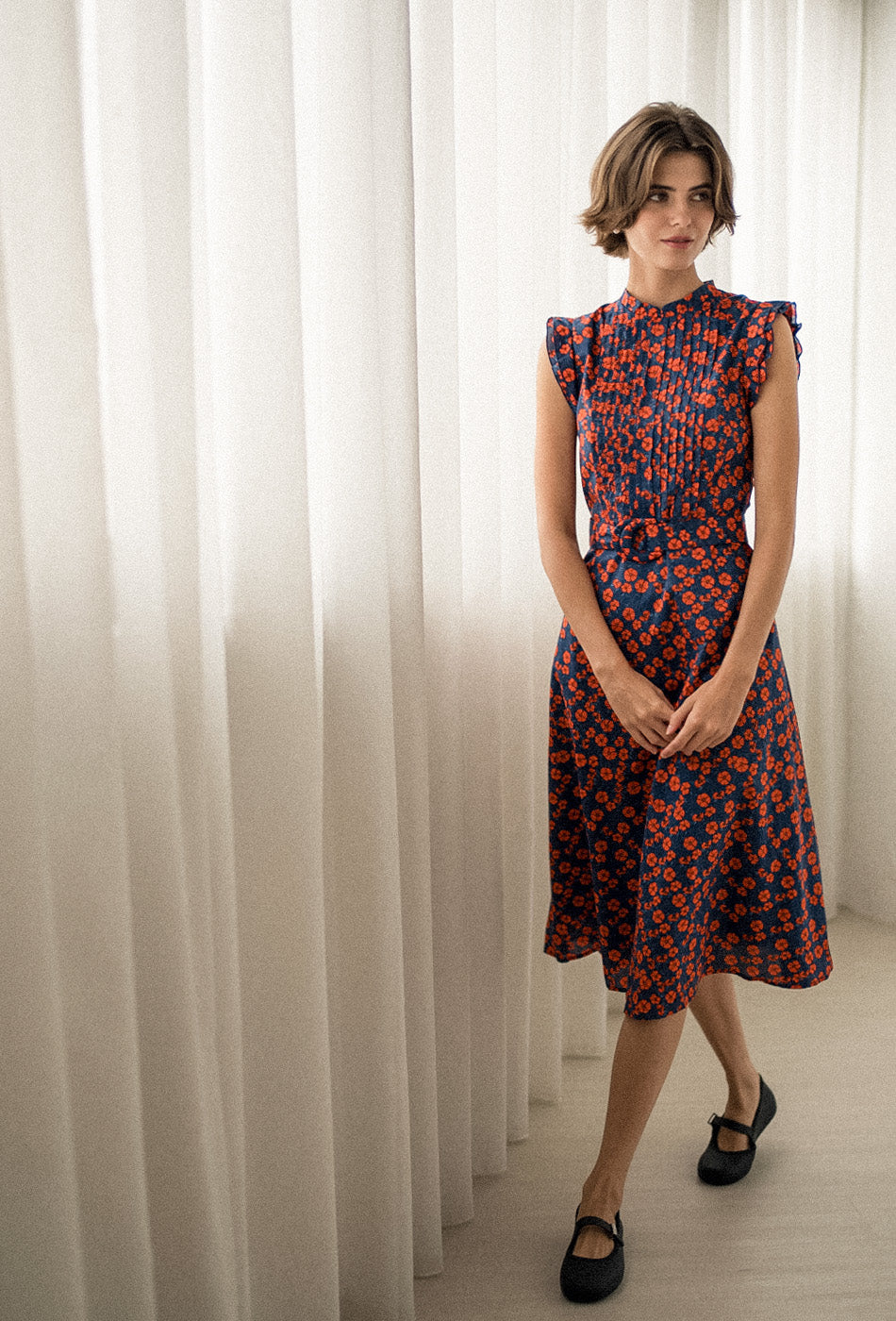 The Evermore Cotton Cheongsam in Midnight Poppies