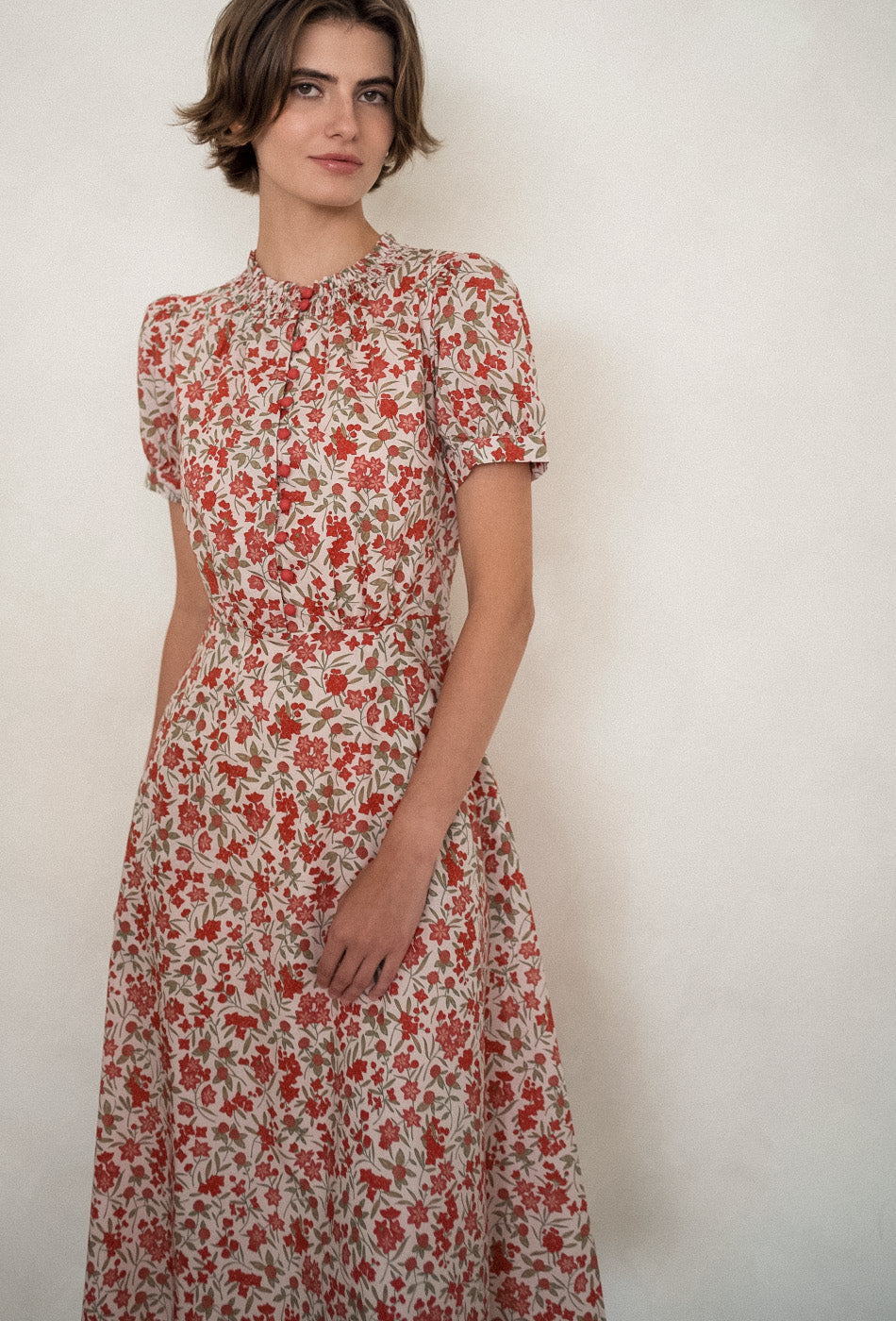 The Look of Love Cotton Dress in Scarlet Fields