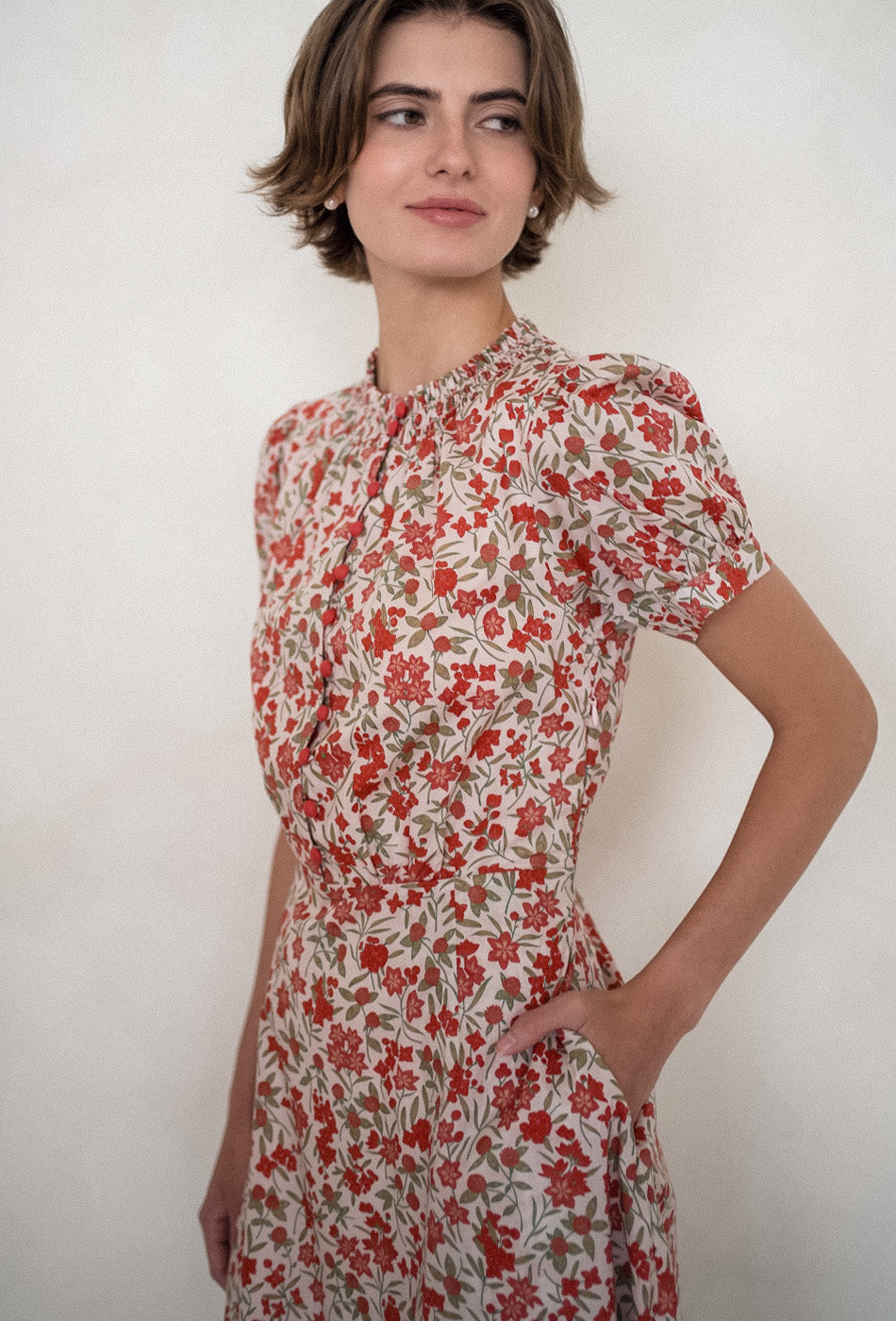 The Look of Love Cotton Dress in Scarlet Fields