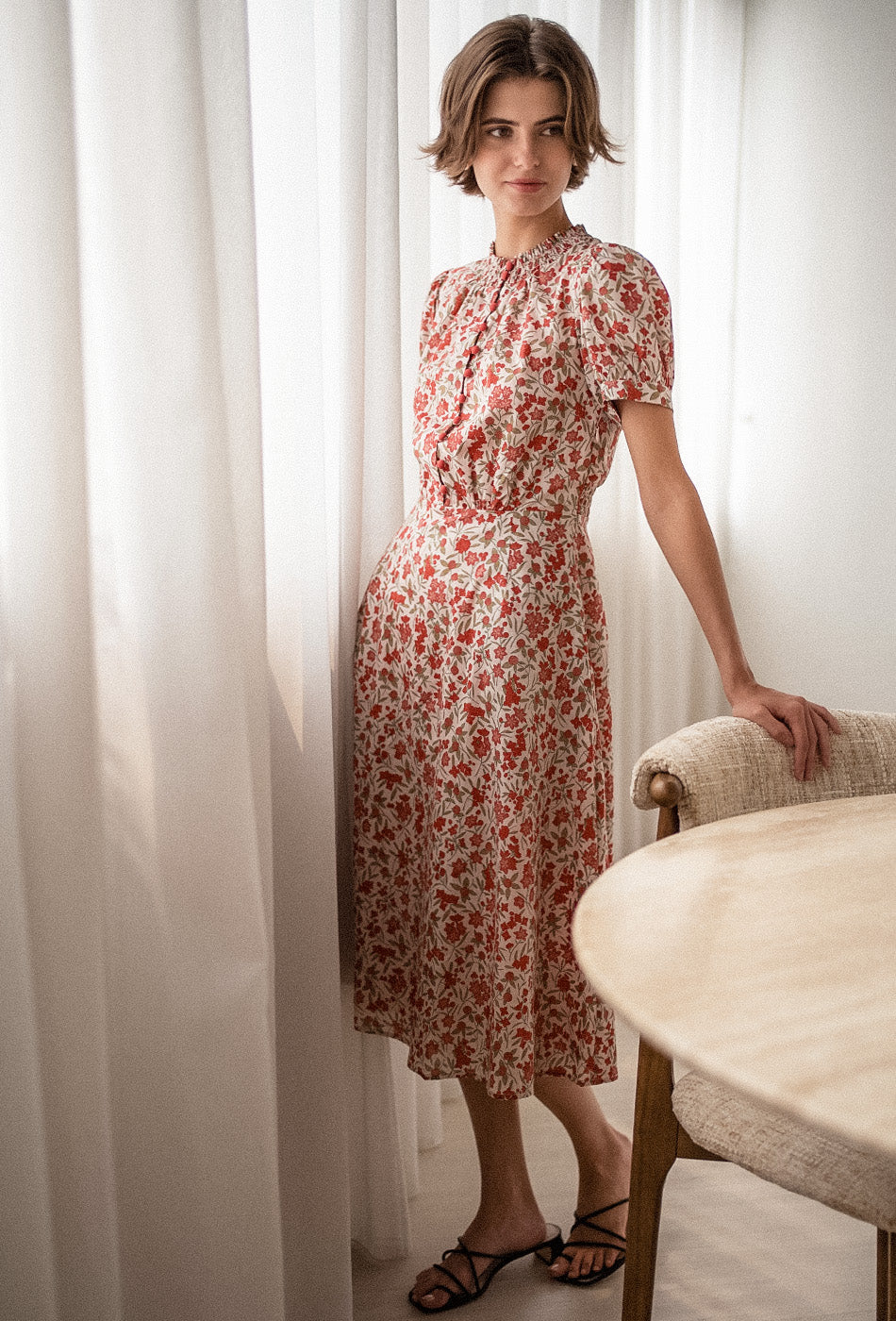 The Look of Love Cotton Dress in Scarlet Fields