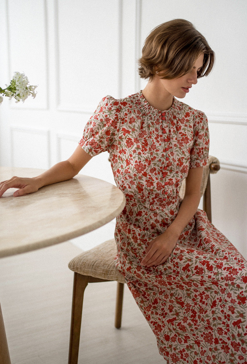 The Look of Love Cotton Dress in Scarlet Fields