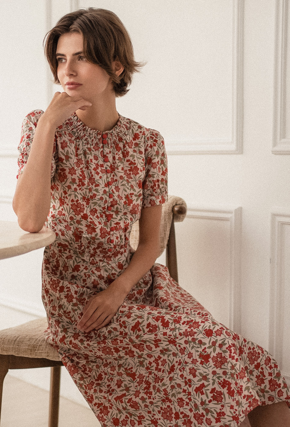 The Look of Love Cotton Dress in Scarlet Fields