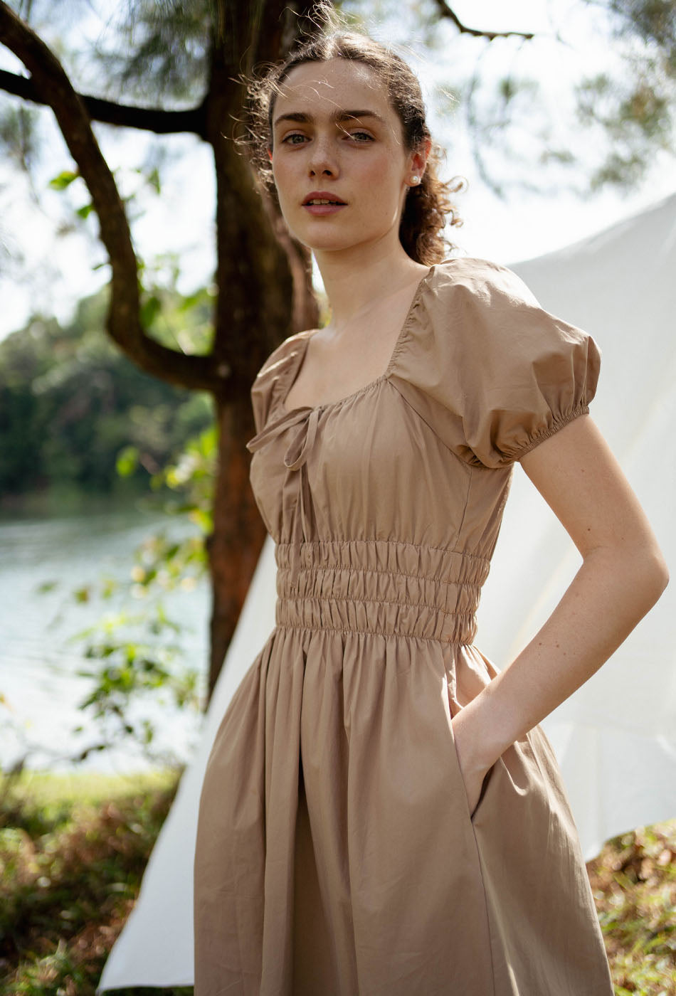 Vineyard Cotton Dress in Hazelnut