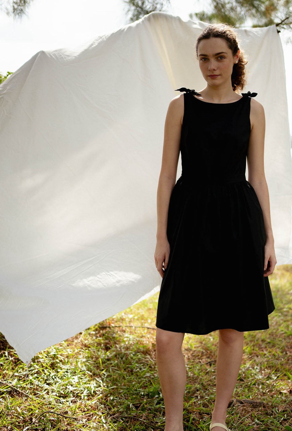 Wandering Through Time Cotton Dress in Black