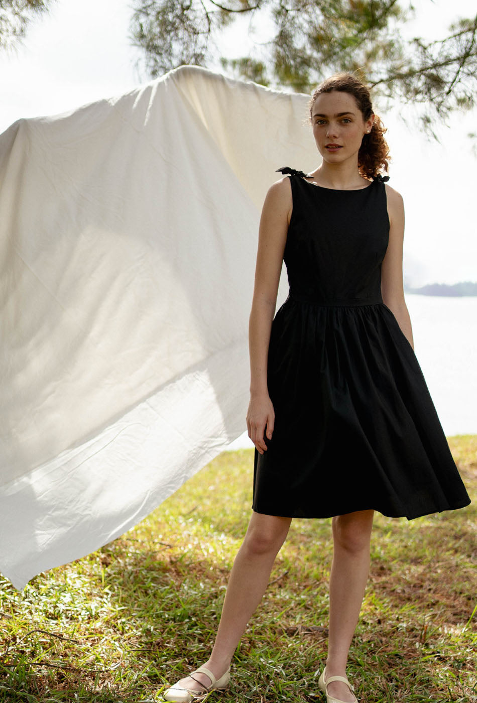 Wandering Through Time Cotton Dress in Black