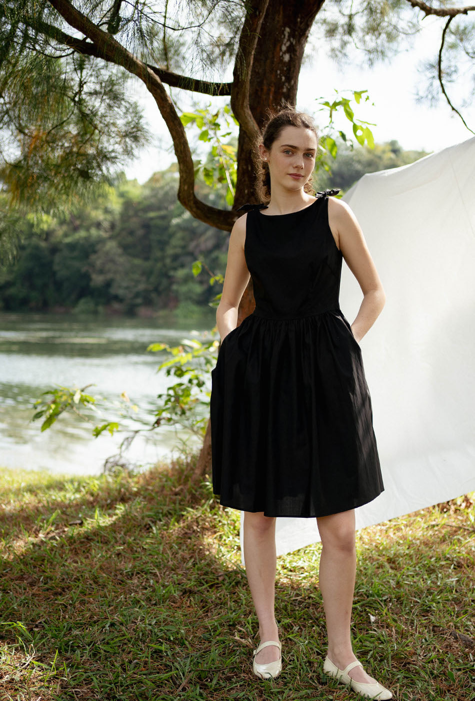 Wandering Through Time Cotton Dress in Black