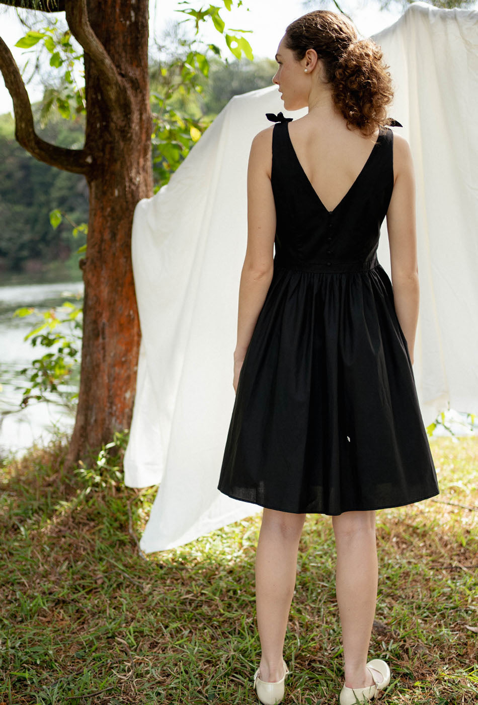 Wandering Through Time Cotton Dress in Black