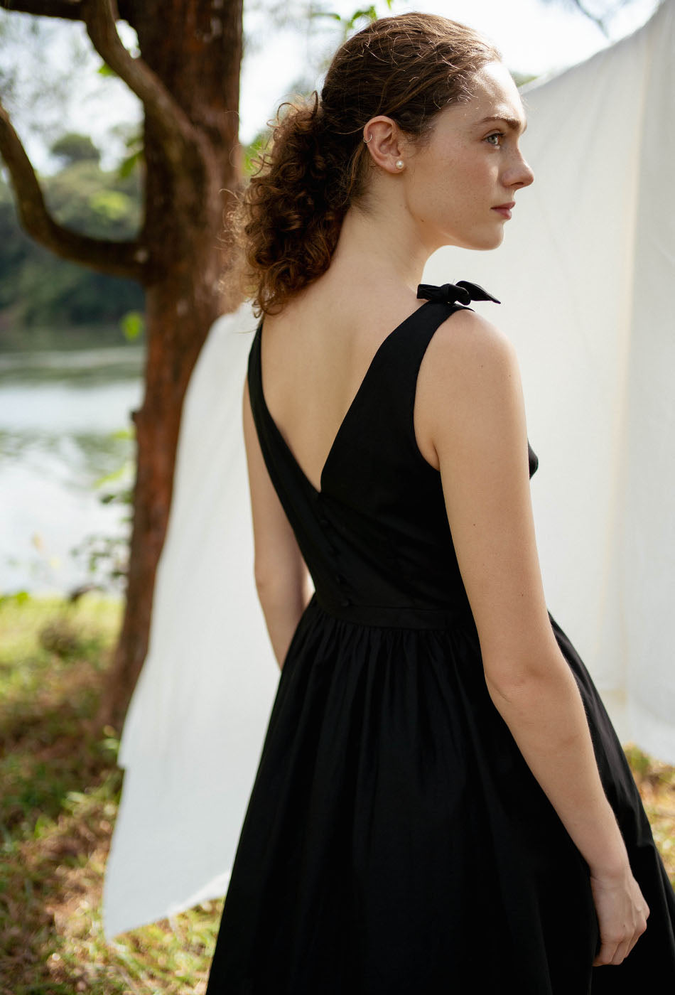 Wandering Through Time Cotton Dress in Black