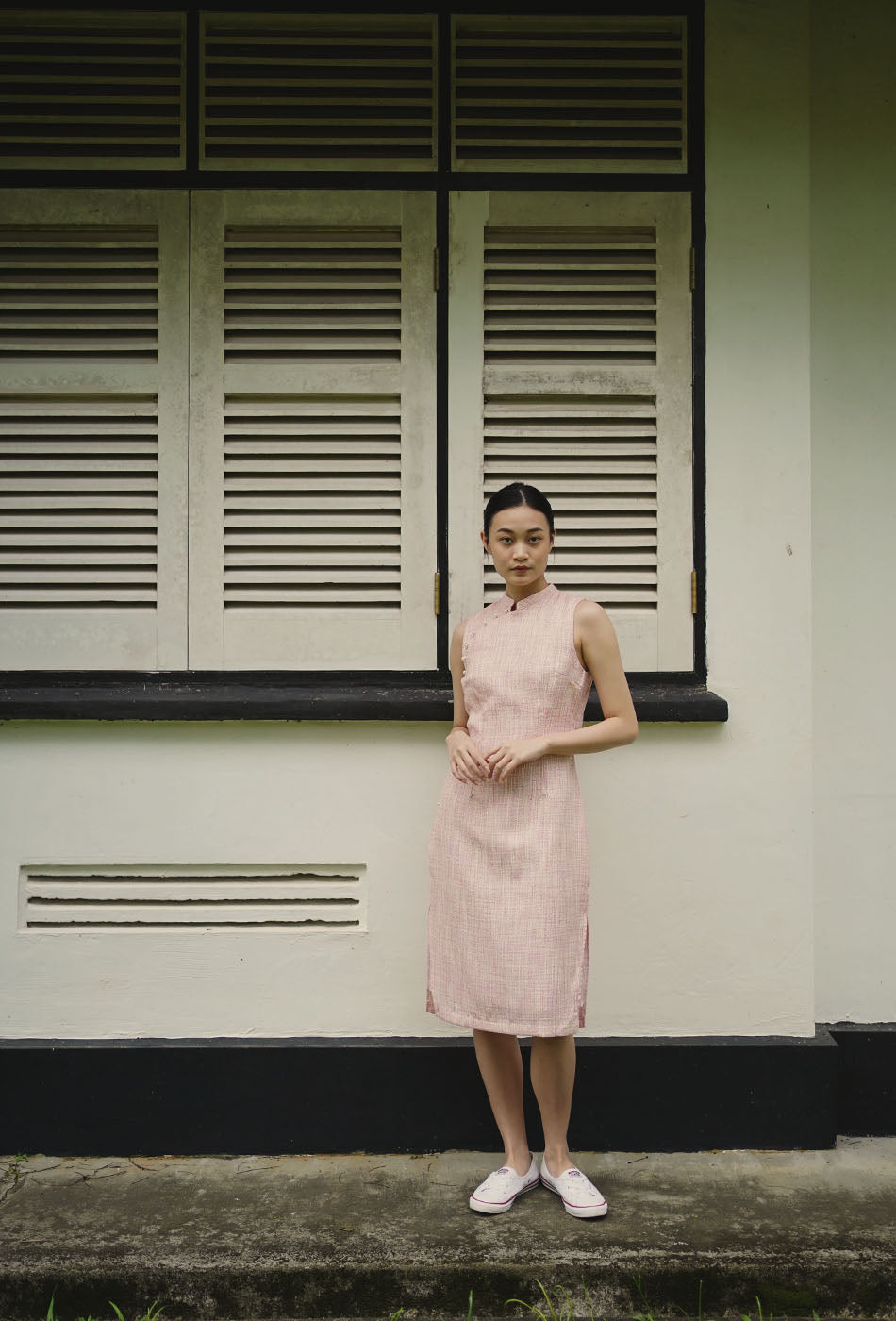 Mom's Closet Cheongsam Midi in Pink Tweed