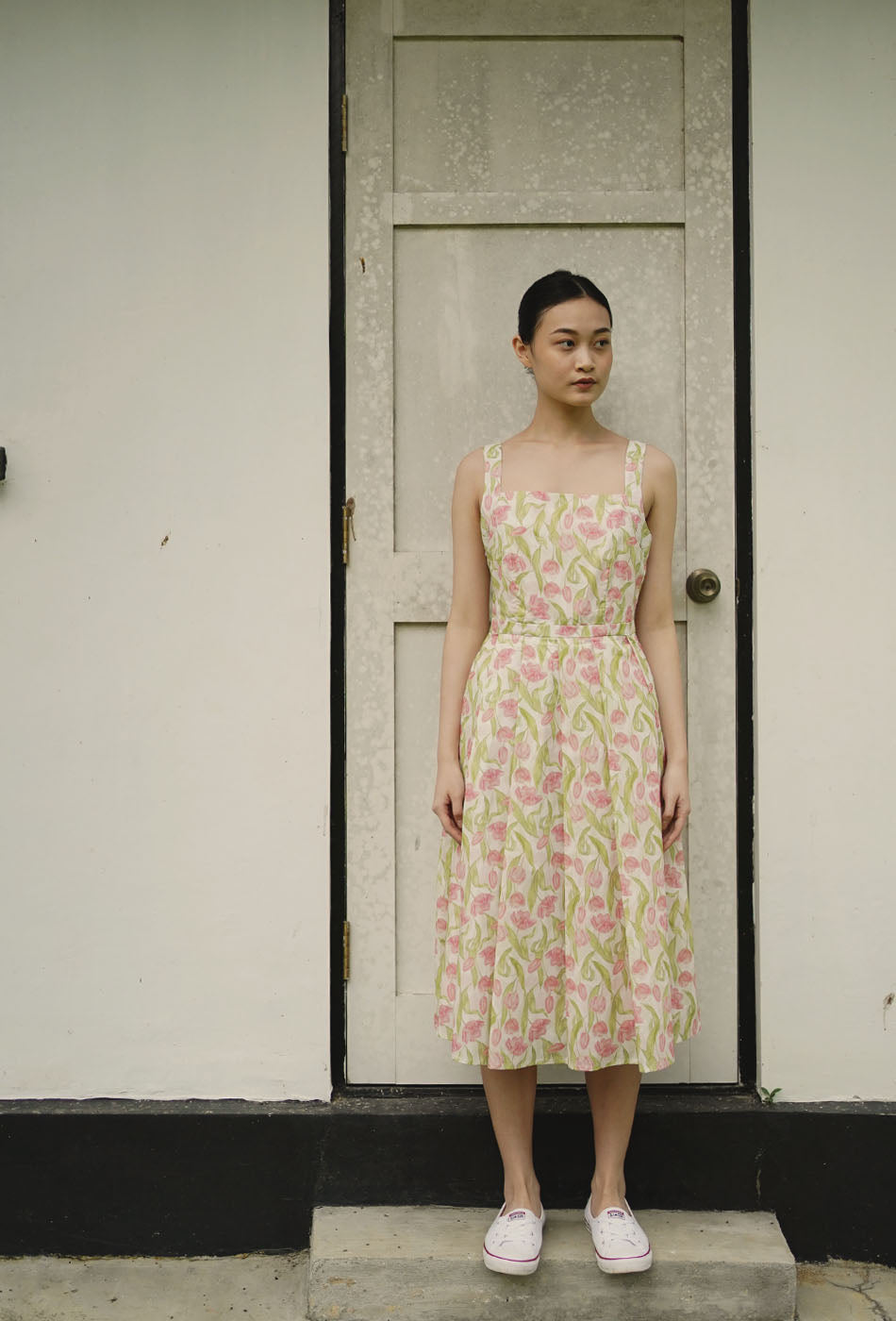 Picture Perfect Cotton Dress in Pink Tulips