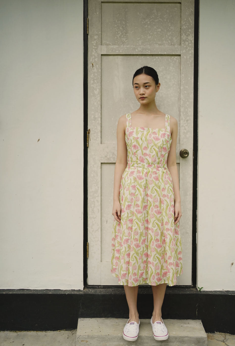 Picture Perfect Cotton Dress in Pink Tulips