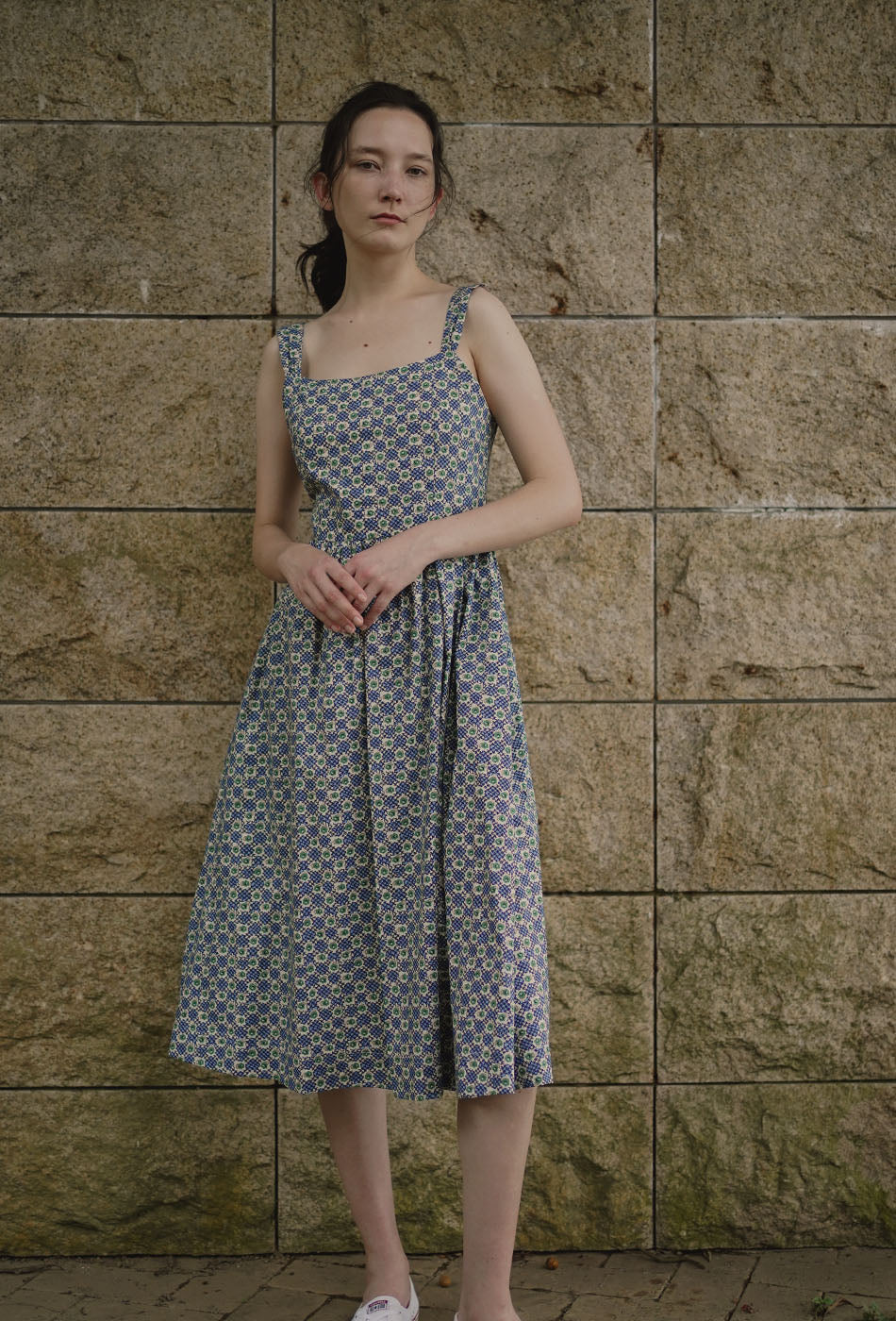 Catching the Sun Cotton Dress in Vintage Blue