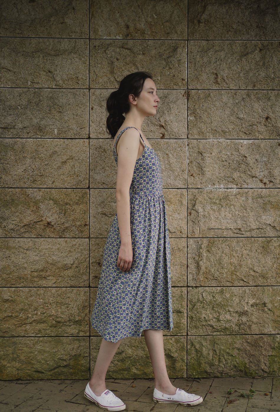 Catching the Sun Cotton Dress in Vintage Blue