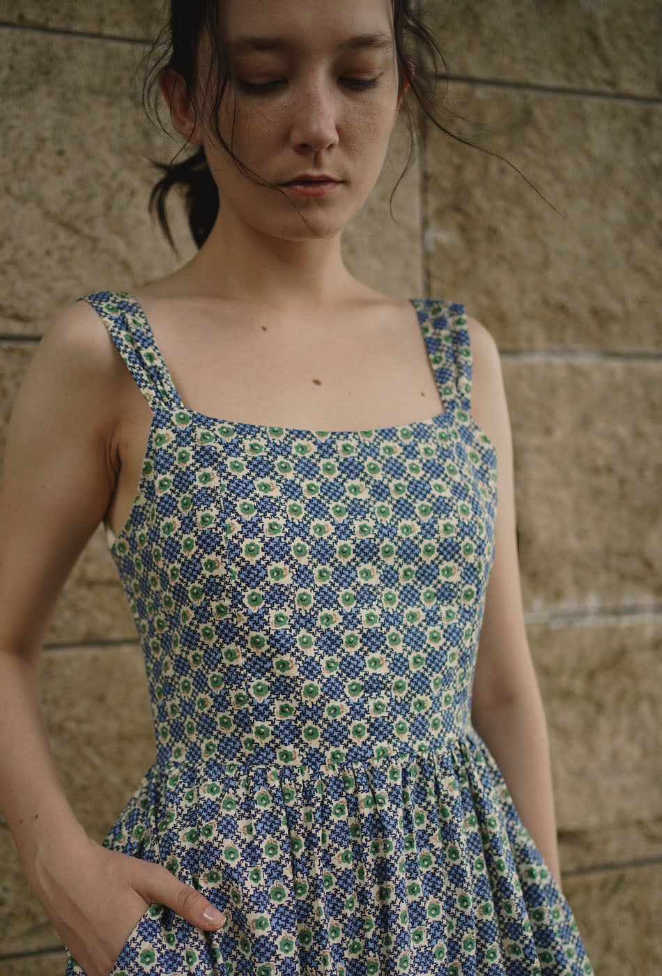 Catching the Sun Cotton Dress in Vintage Blue