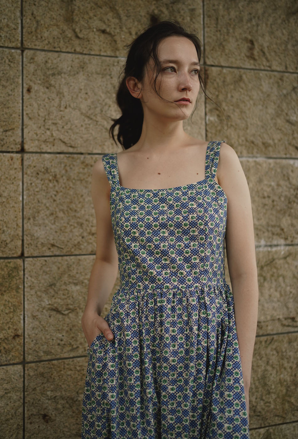 Catching the Sun Cotton Dress in Vintage Blue