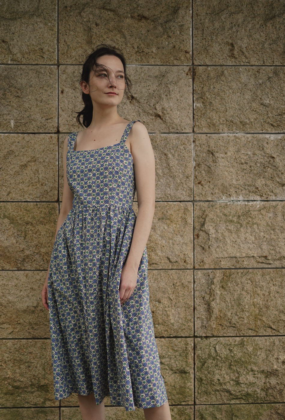 Catching the Sun Cotton Dress in Vintage Blue