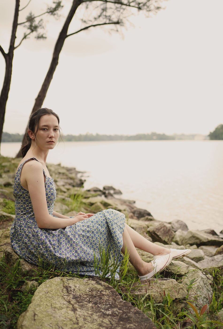 Catching the Sun Cotton Dress in Vintage Blue