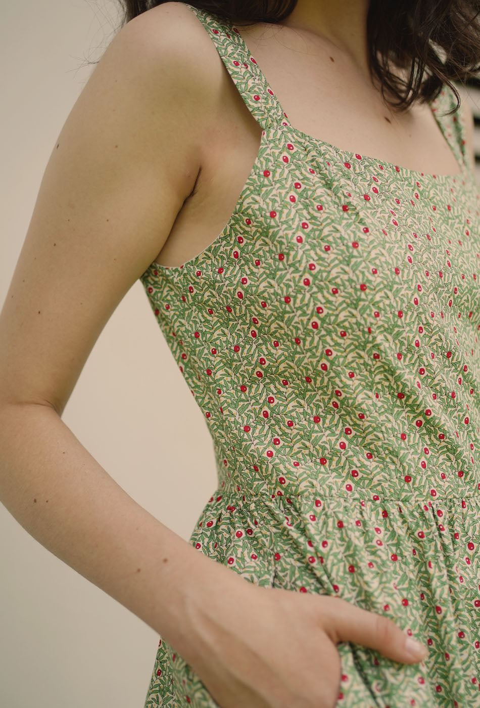 Catching the Sun Cotton Dress in Green Bloom