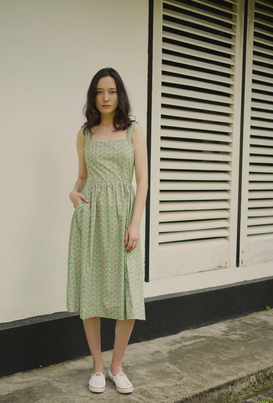 Catching the Sun Cotton Dress in Green Bloom