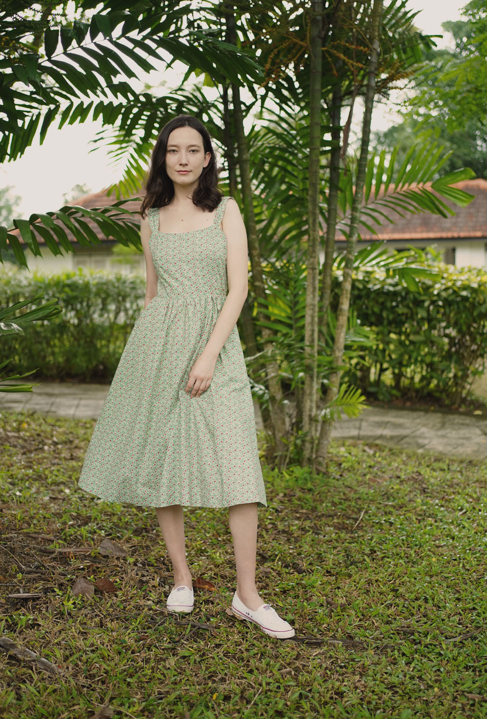 Catching the Sun Cotton Dress in Green Bloom