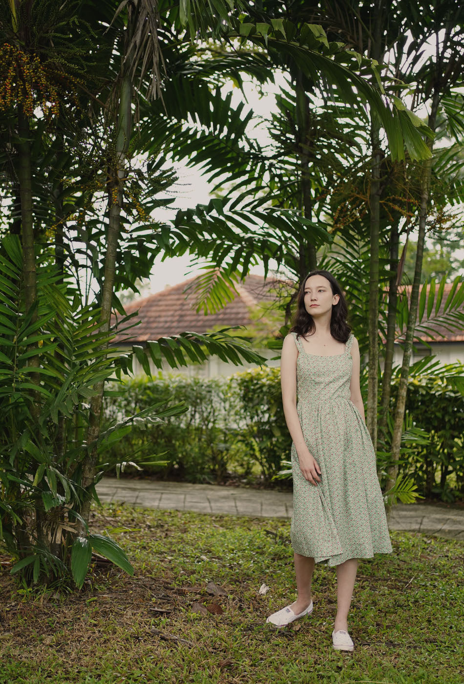 Catching the Sun Cotton Dress in Green Bloom