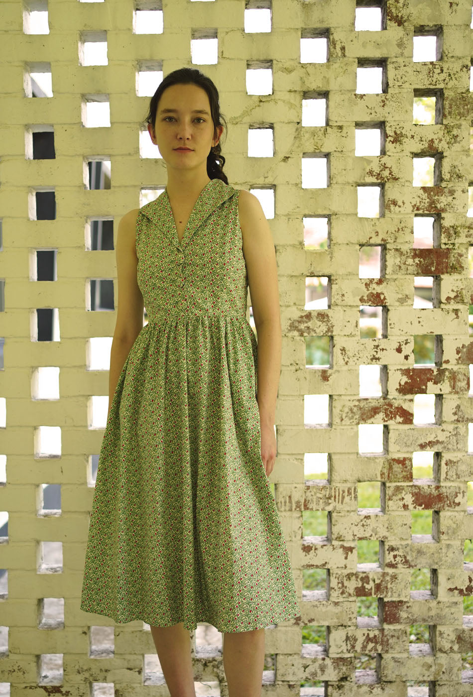 Summer in Colmar Cotton Dress in Green Bloom