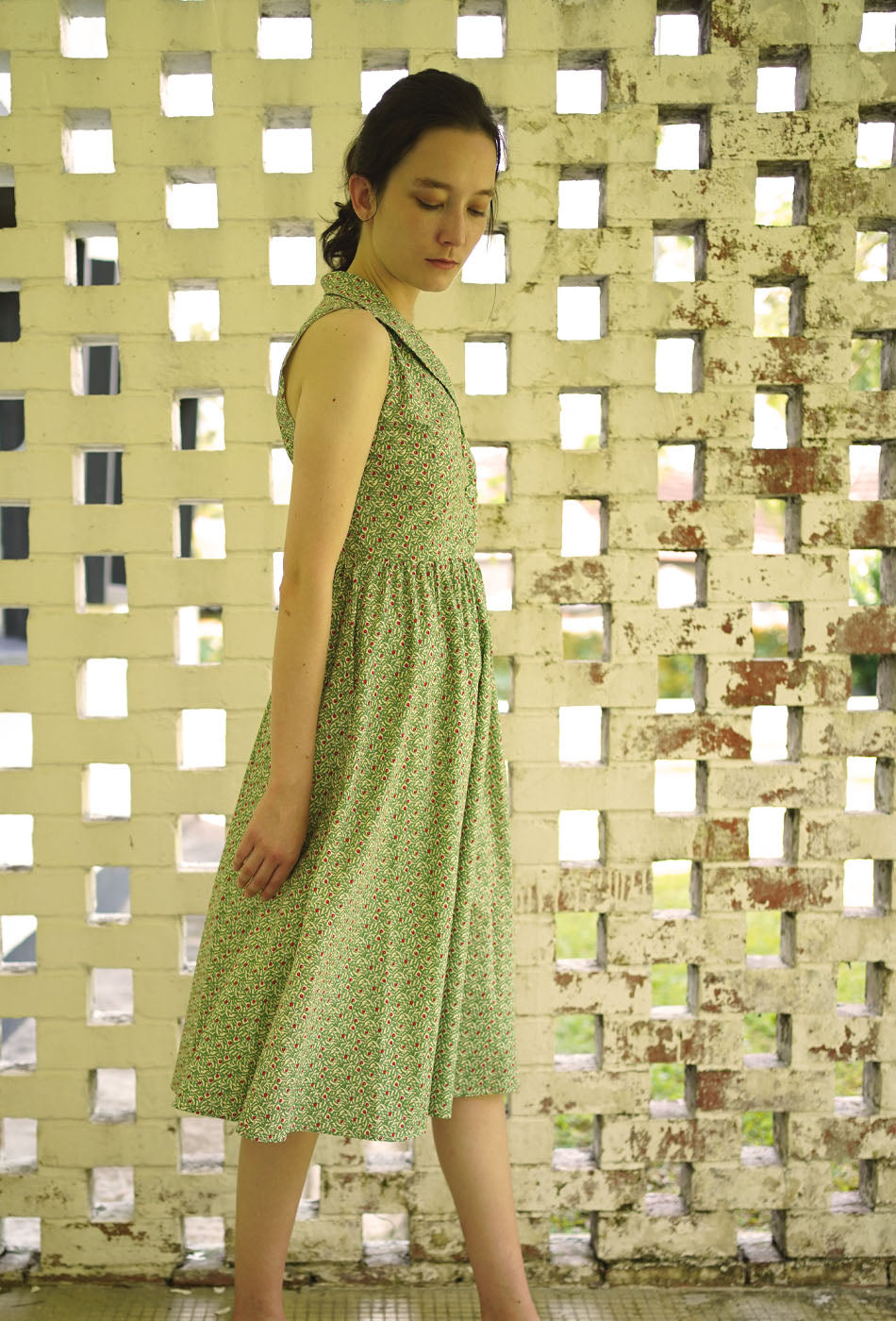 Summer in Colmar Cotton Dress in Green Bloom