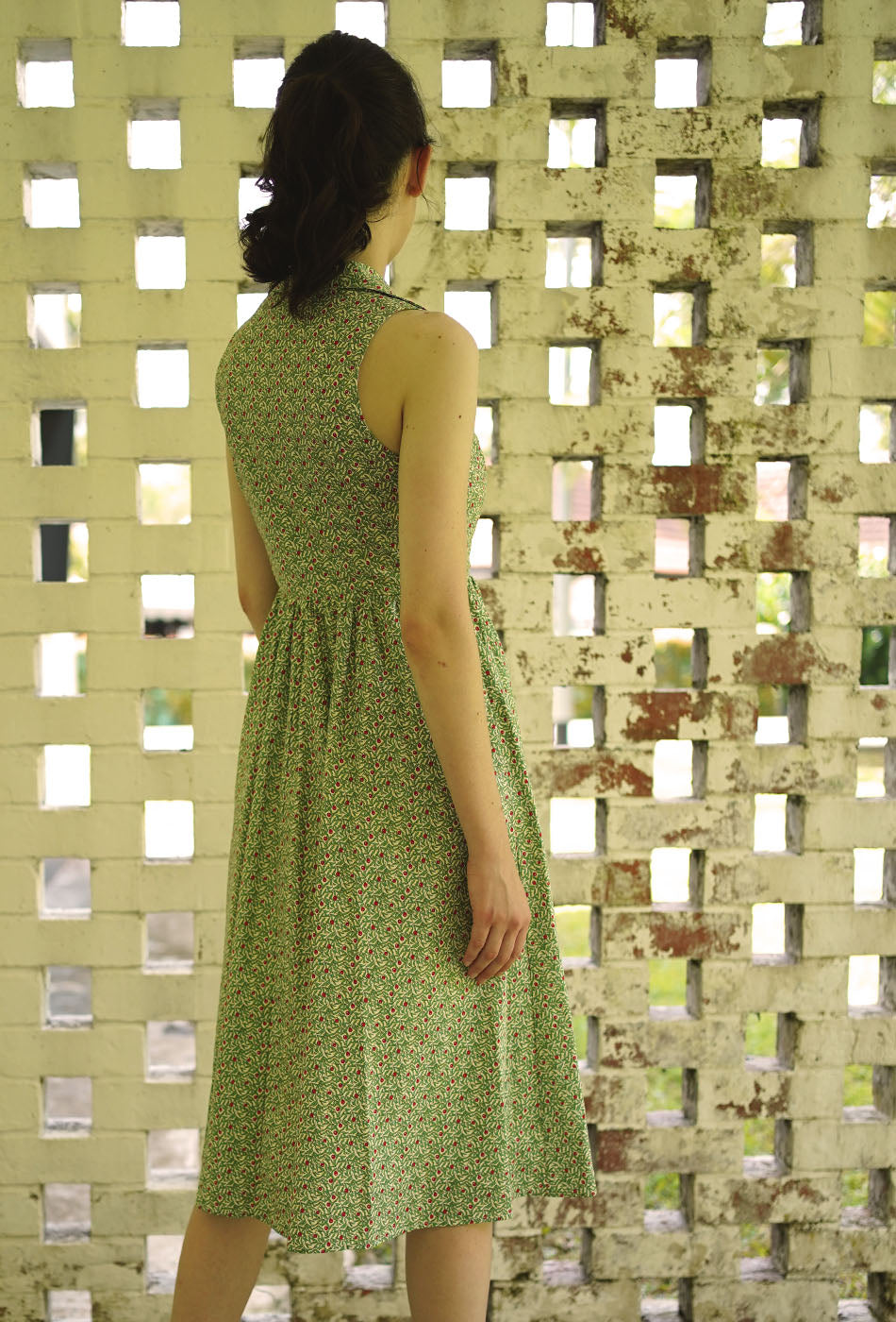 Summer in Colmar Cotton Dress in Green Bloom