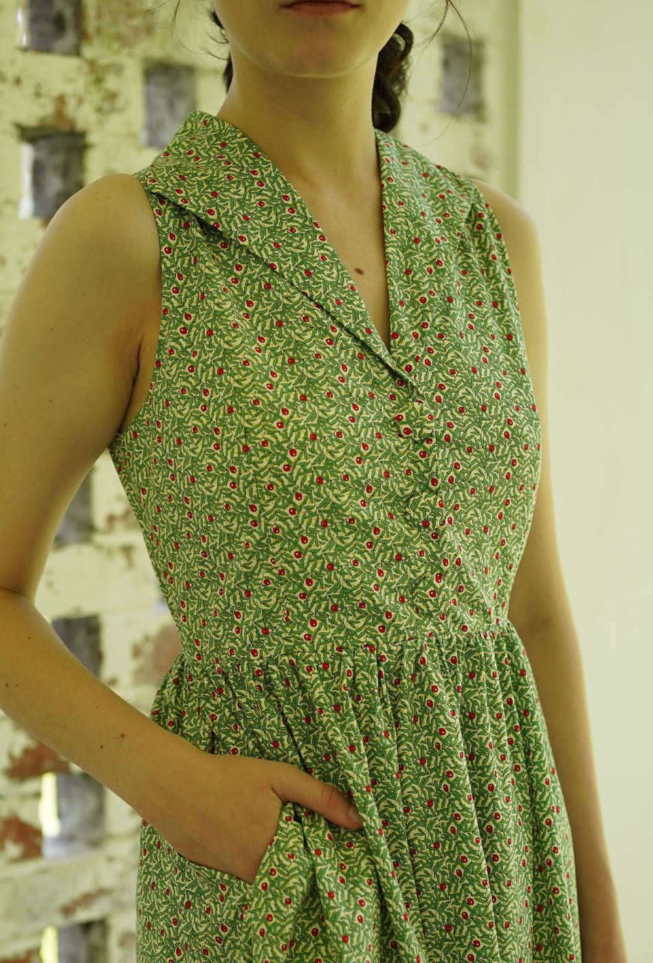 Summer in Colmar Cotton Dress in Green Bloom