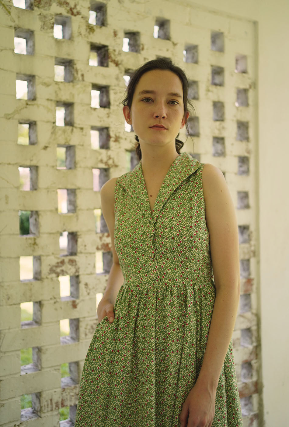 Summer in Colmar Cotton Dress in Green Bloom