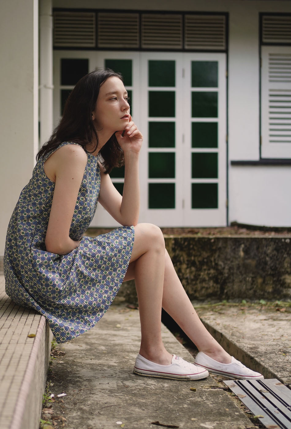 Enchanted Cotton Dress in Vintage Blue