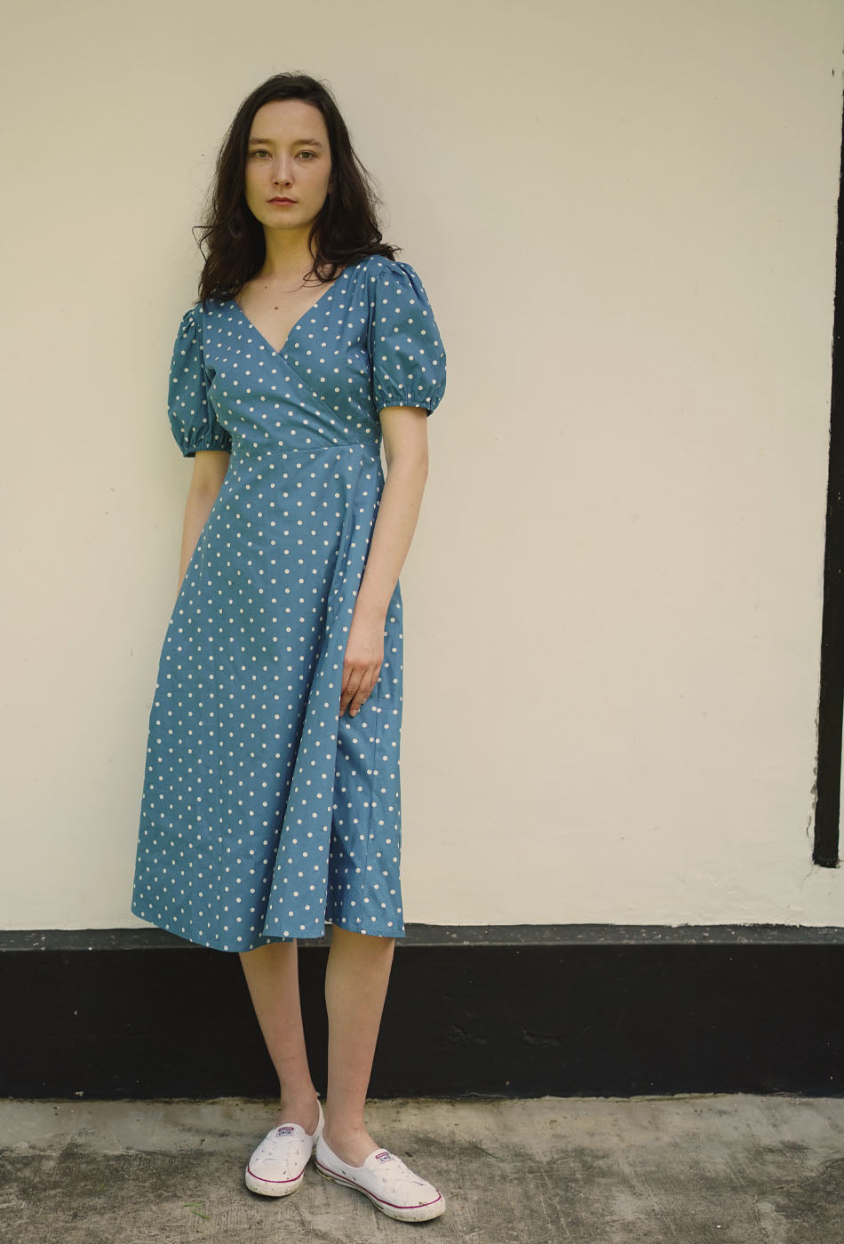 Dessert Over Tea II Cotton Dress in Dotted Blue