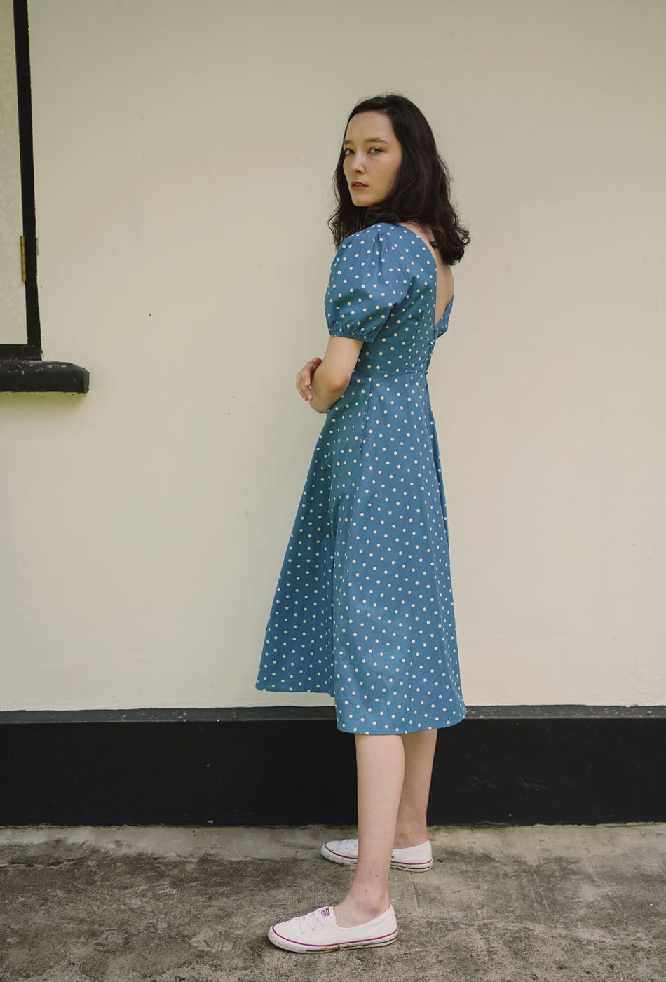 Dessert Over Tea II Cotton Dress in Dotted Blue