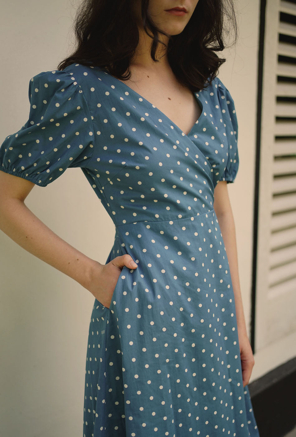 Dessert Over Tea II Cotton Dress in Dotted Blue