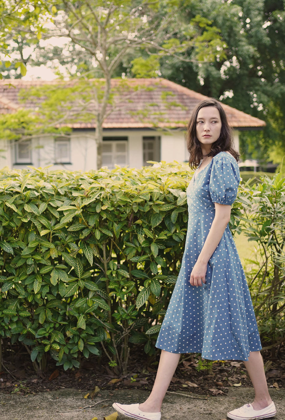 Dessert Over Tea II Cotton Dress in Dotted Blue