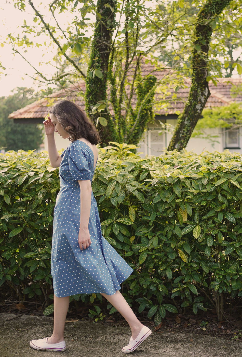 Dessert Over Tea II Cotton Dress in Dotted Blue