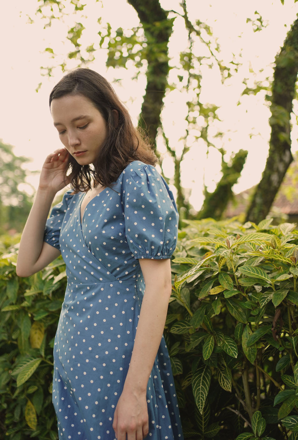 Dessert Over Tea II Cotton Dress in Dotted Blue