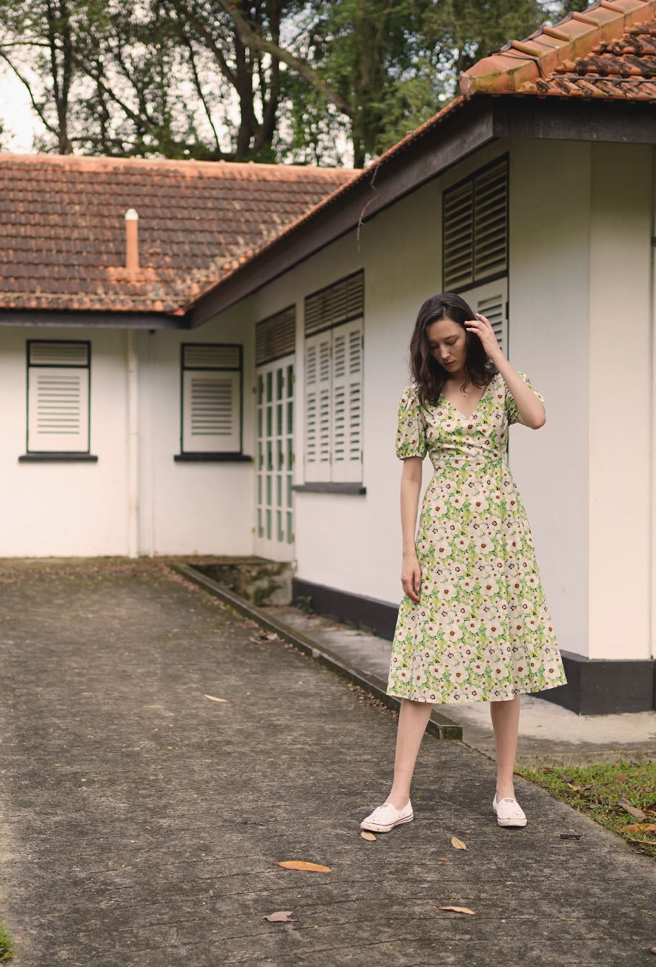 Dessert Over Tea II Cotton Dress in Bustling Greens