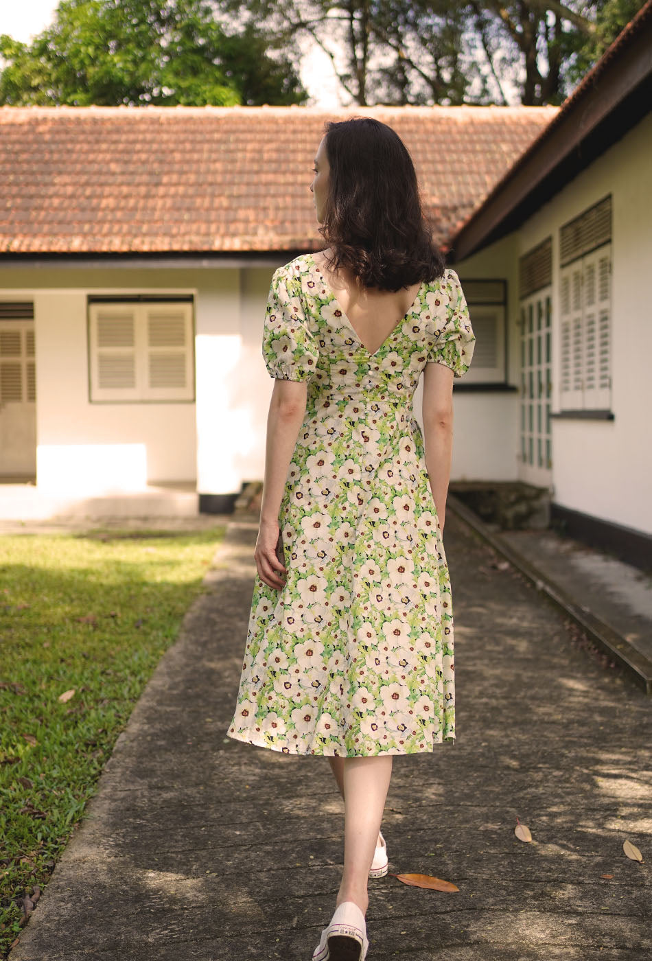 Dessert Over Tea II Cotton Dress in Bustling Greens